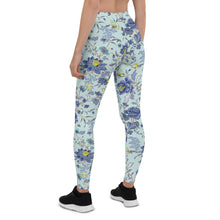 Load image into Gallery viewer, Oriental Floral Leggings on Light Blue Background
