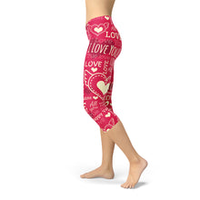 Load image into Gallery viewer, Love Hearts Red Capri Leggings
